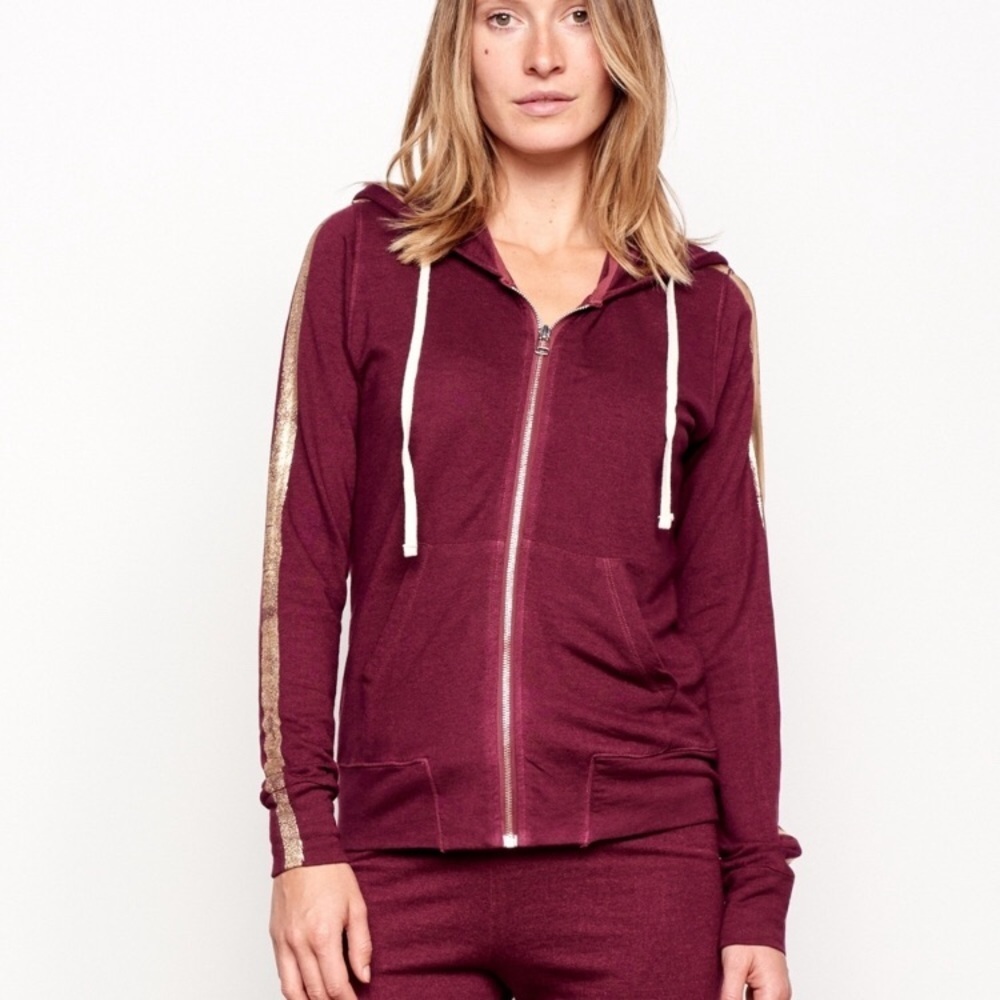 Sundry Burgundy Painted Gold Stripe Sleeve Hoodie